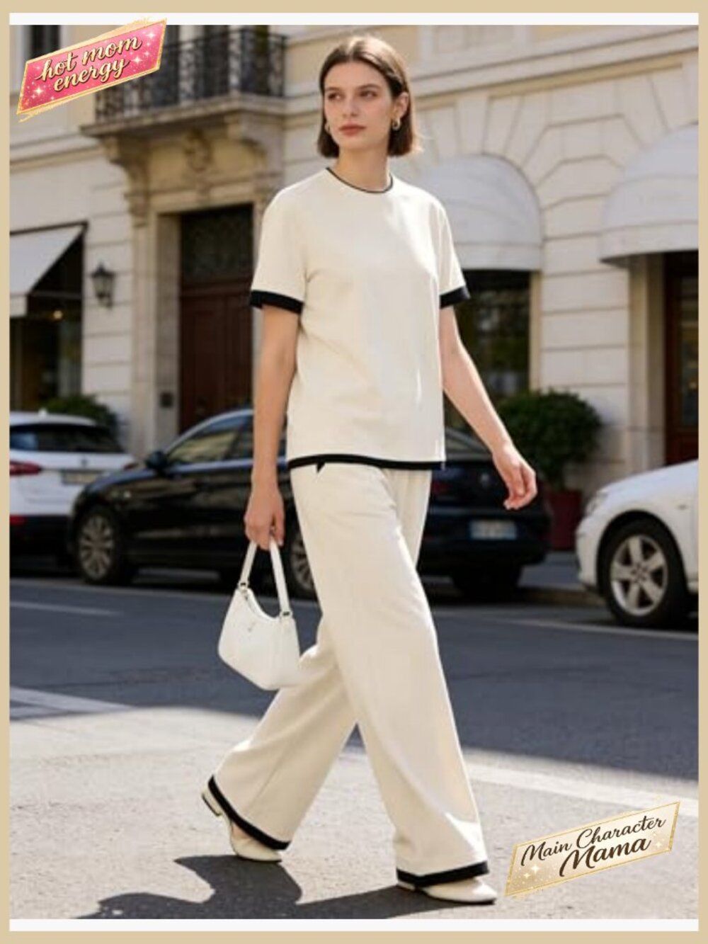 Lightweight Knit Lounge Set Short Sleeve Top Wide Leg Pants Casual Chic - Picture 3 of 6